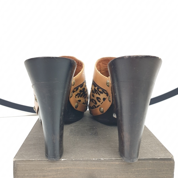 Tommy Hilfiger mules leopard pony hair wooden high heels size 8 - Picture 14 of 16